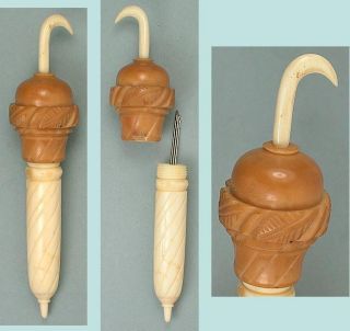 Antique Vegetable Ivory & Bone Parasol Needle Case Circa 1880 photo