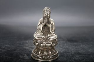 Rare Tibetan Chinese Hand Carving Cupronickel Buddha Statue E947 photo