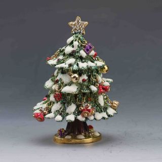 Chinese Collectable Cloisonne Inlaid Rhinestone Handwork Christmastree Statue photo
