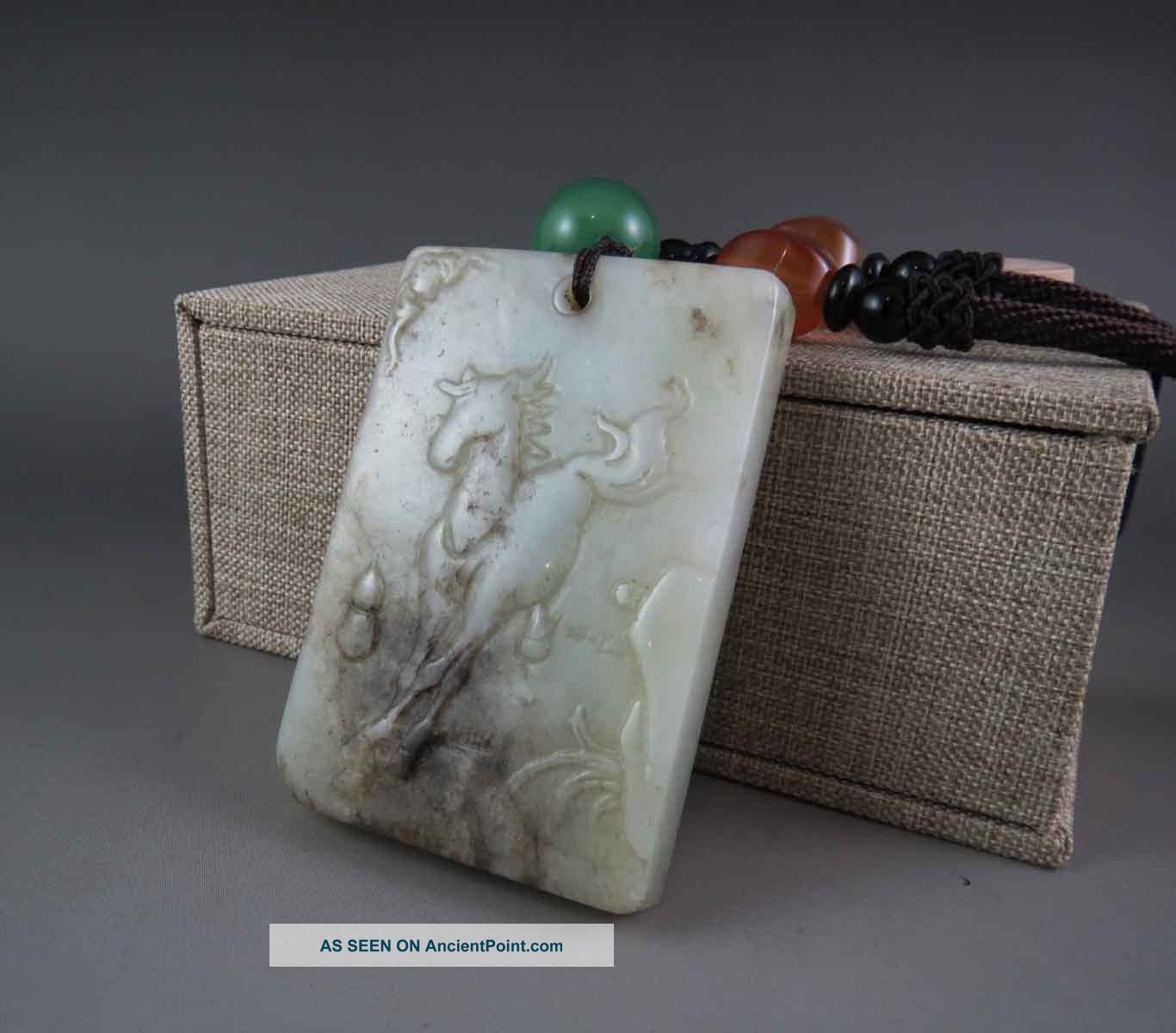 Antique Chinese Old Hetian Jade Carved Horse Pendant Necklaces & Pendants photo