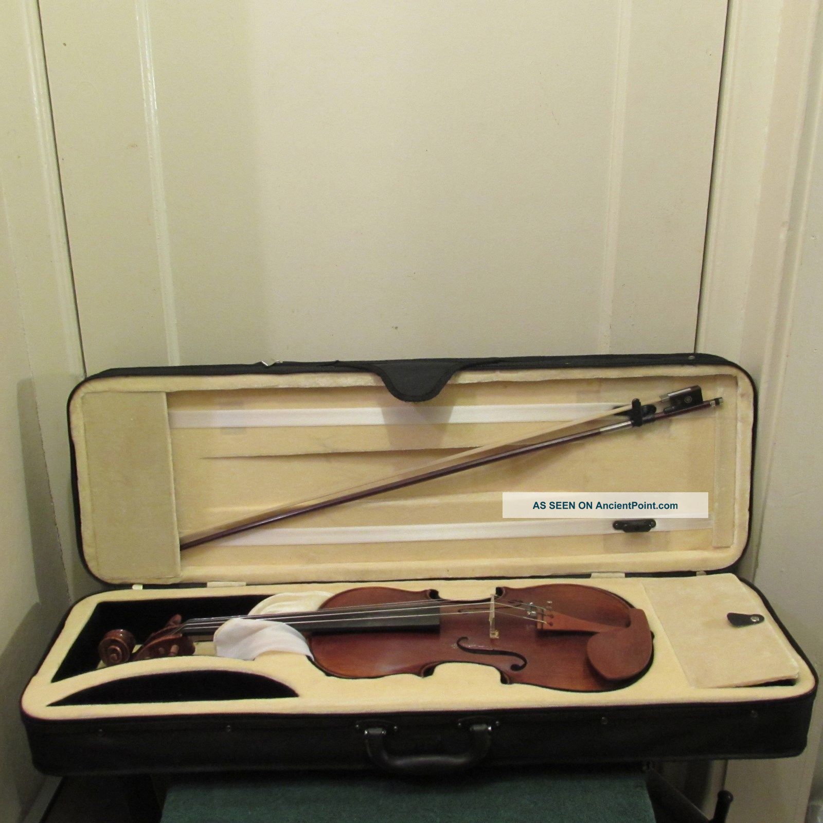 Antique Violin With Bow And Case String photo
