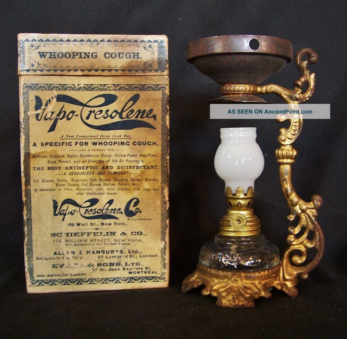 Antique Vapo Cresolene Miniature Oil Lamp Medical Vaporizer C1880 W/ Box Other Medical Antiques photo