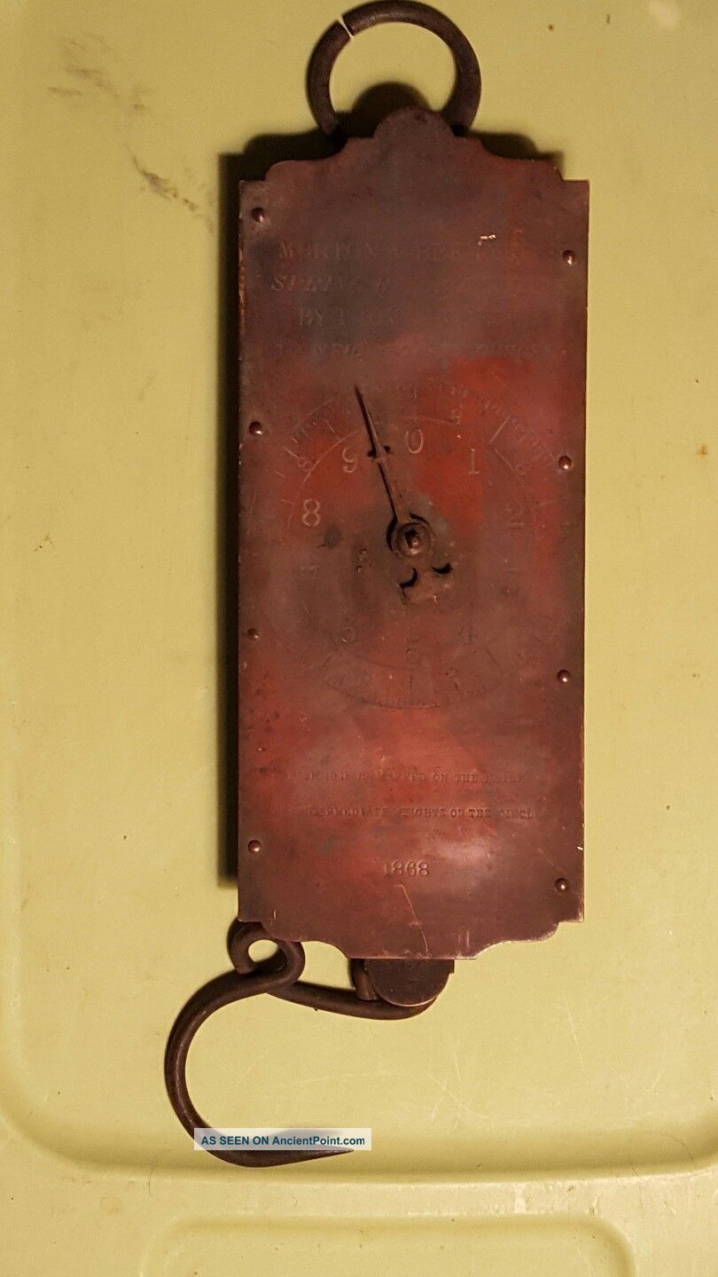 Primitive Dated 1868 Brass Antique Morton & Bremner Balance Spring Scale Primitives photo