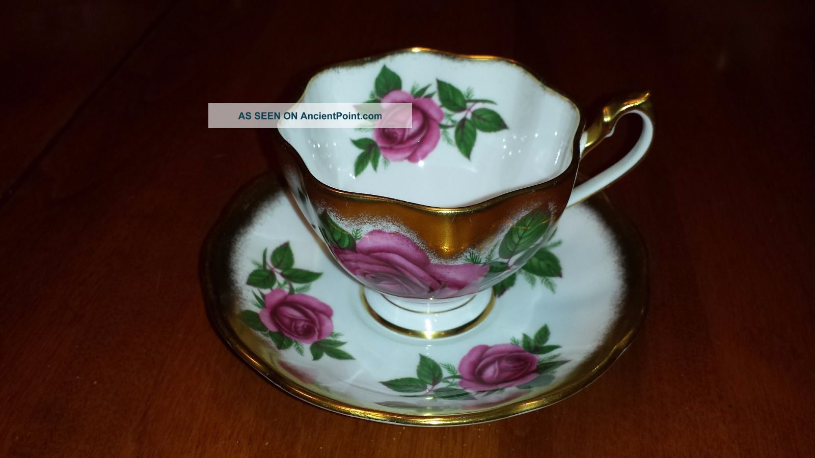 Queen Anne Pink Rose Gold Guilded Tea Cup And Saucer Cups & Saucers photo