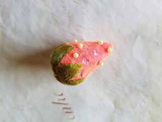 Antique Pin Cushion Pink Velvet Strawberry Pin Keep Pearls photo