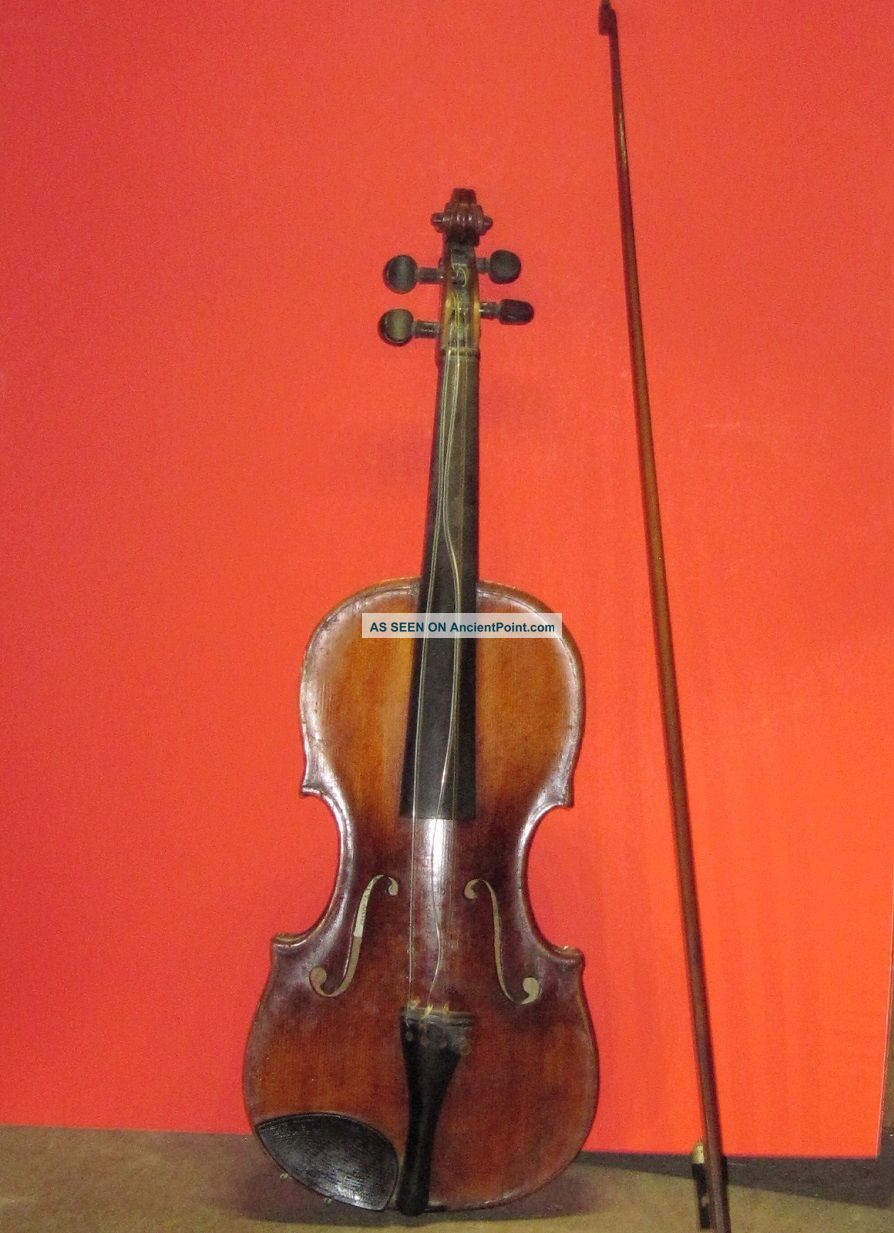 Antique Violin W/ Bow Joannes Georgius Leeb Label & 1826 Repair Label String photo