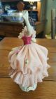 Dresden Germany Lady Ballerina In Pink Lace Dress W/ Red Bodice Figurines photo 3