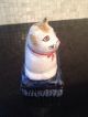 Antique Staffordshire Cat Made In England Porcelain Desk Paperweight Statue Metalware photo 3