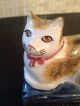 Antique Staffordshire Cat Made In England Porcelain Desk Paperweight Statue Metalware photo 4