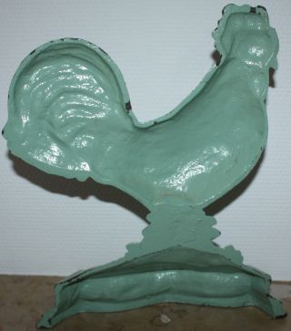 Antique French Enameled Cast Iron Rooster Rustic Large Green Door Stop French Co photo
