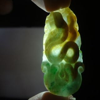 100 Natural Old Green Brown Yellow Jadeite Jade A Pendant Necklace Zodiac Snake photo