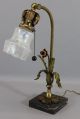 Antique Painted Brass & Marble,  Art Nouveau Table Lamp & Art Glass Shade Nr Lamps photo 1