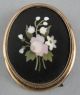 Antique Victorian Inlaid Stone Pietra Dura Flowers Gold Filled Pin,  Nr Victorian photo 1