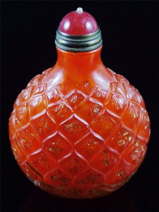 Antique Old Chinese Peking Glass Carved Snuff Bottle Bright Color Auspicious photo