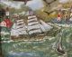 Antique Early 20thc Maritime Nautical Sailing Ship Lighthouse Folk Art Painting Folk Art photo 10