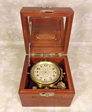 Vtg Longines 8 Day Ship Chronometer In Wood Case Not Running Project Clock photo