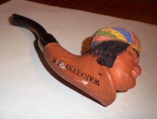 Wanakena,  N.  Y.  Red Clay American Indian Chief Tobacco Pipe Early 1900,  S Unique photo
