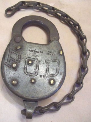 1905 P.  O.  D.  Post Office Dept.  Padlock Postal Mail Bag Lock W/chain & Dust Cover photo