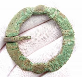 Medieval Bronze Disc Brooch / Fibula W/ Clasped Hands - Ancient Artifact - D492 photo