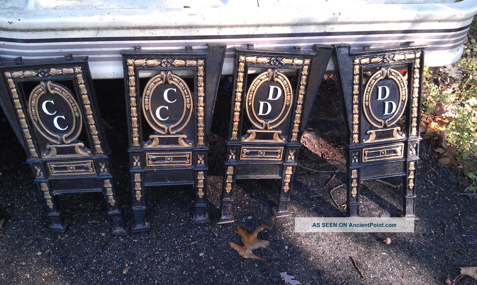 1 Rare Antique Cast Iron Theater Seat Isle Ends W/ Raised Letters 1900-1950 photo