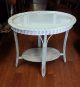 Antique White Wicker Tray Table Glass Top Sturdy Other Antique Furniture photo 4