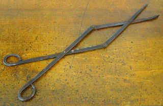 Antique 19th Cent Pa German Hearth Hand Wrought Iron Scissor Pipe Ember Tongs photo