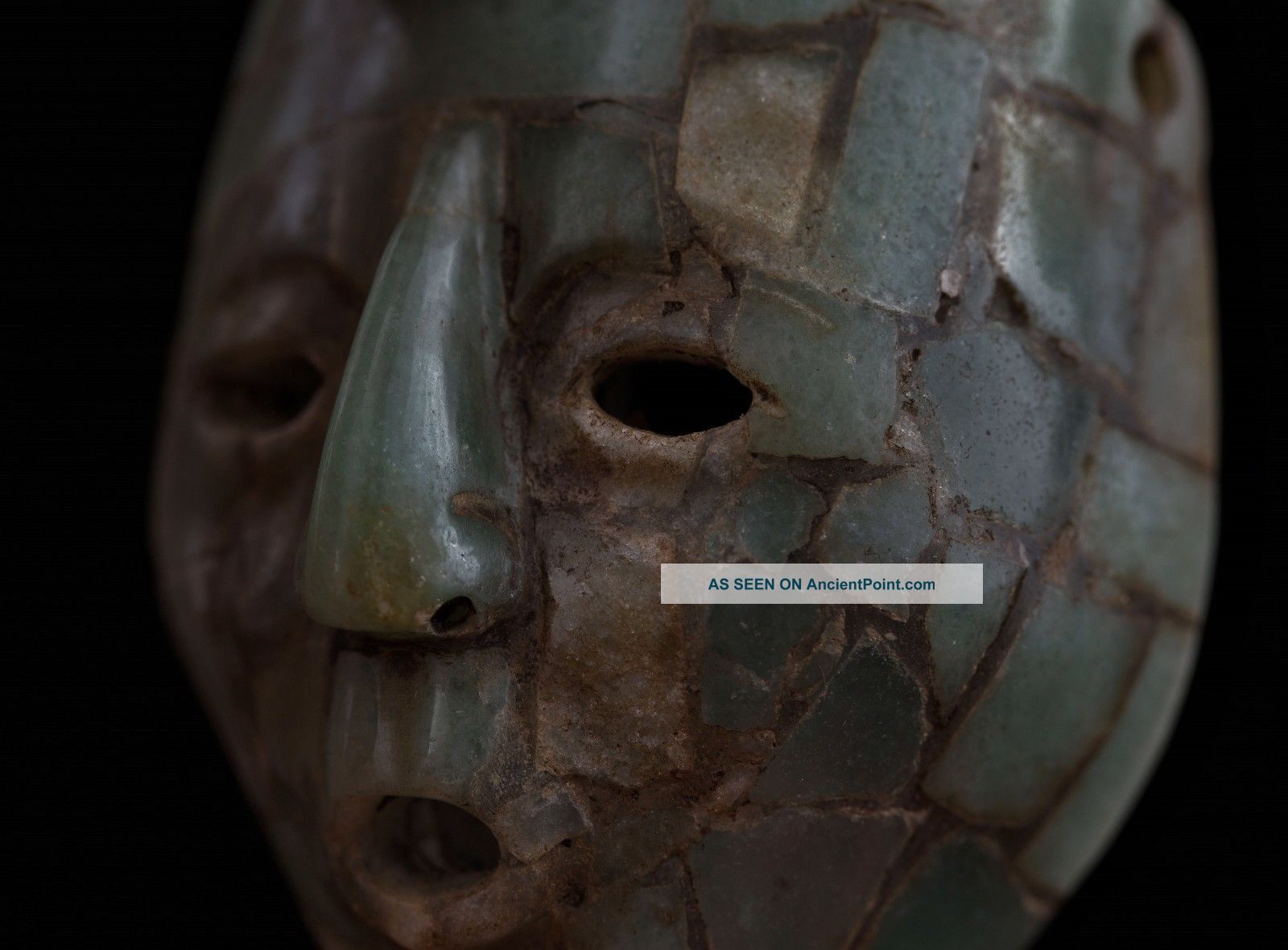 Teotihuacan Mosaic Stone Chanting Mask Pendant - Antique Pre Columbian Statue - Maya The Americas photo