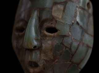 Teotihuacan Mosaic Stone Chanting Mask Pendant - Antique Pre Columbian Statue - Maya photo