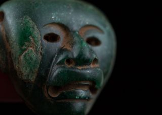 Teotihuacan Jade Stone Maskette Pendant - Antique Pre Columbian Style Statue - Maya photo