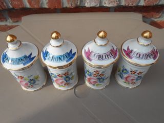 4 Antique Porcelain French Apothecary Jars.  Pagès Apothicaire à Rodez (france) photo