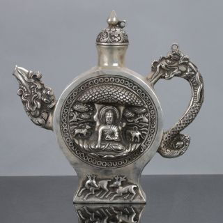 Old Chinese Cupronickel Handwork Buddha Motif Teapot W Xuande Mark photo