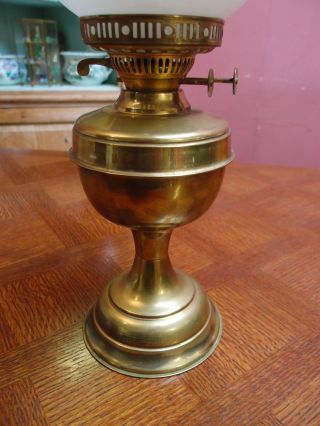 Antique Vintage Duplex Brass Oil Lamp Aladdin Style White Glass Shade & Chimney photo
