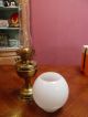 Antique Vintage Duplex Brass Oil Lamp Aladdin Style White Glass Shade & Chimney Lamps photo 3