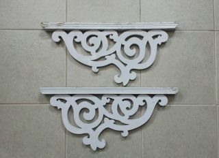 Vintage Wooden Corbels Distressed White Pendants Decorative Brackets Shabby photo