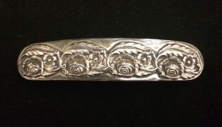 Kirk Stieff Sterling Silver Hair Barrette Repousse Roses And Feathers Pattern photo