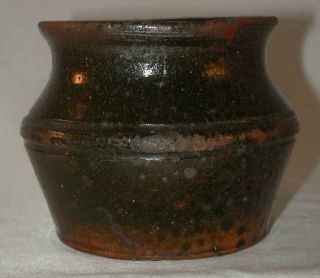 Old Glazed Brown Redware Jar Squat Form W/ Wide Mouth Southeastern Pennsylvania photo