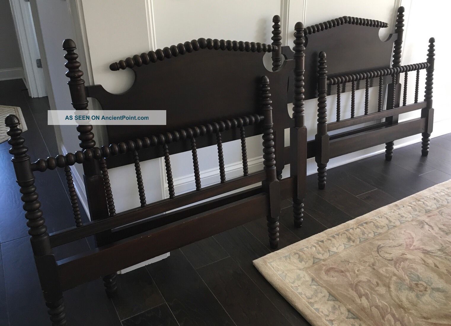 Antique Pair (2) Of Twin Size (39 ") Mahogany Rope Spindle Beds; Circa