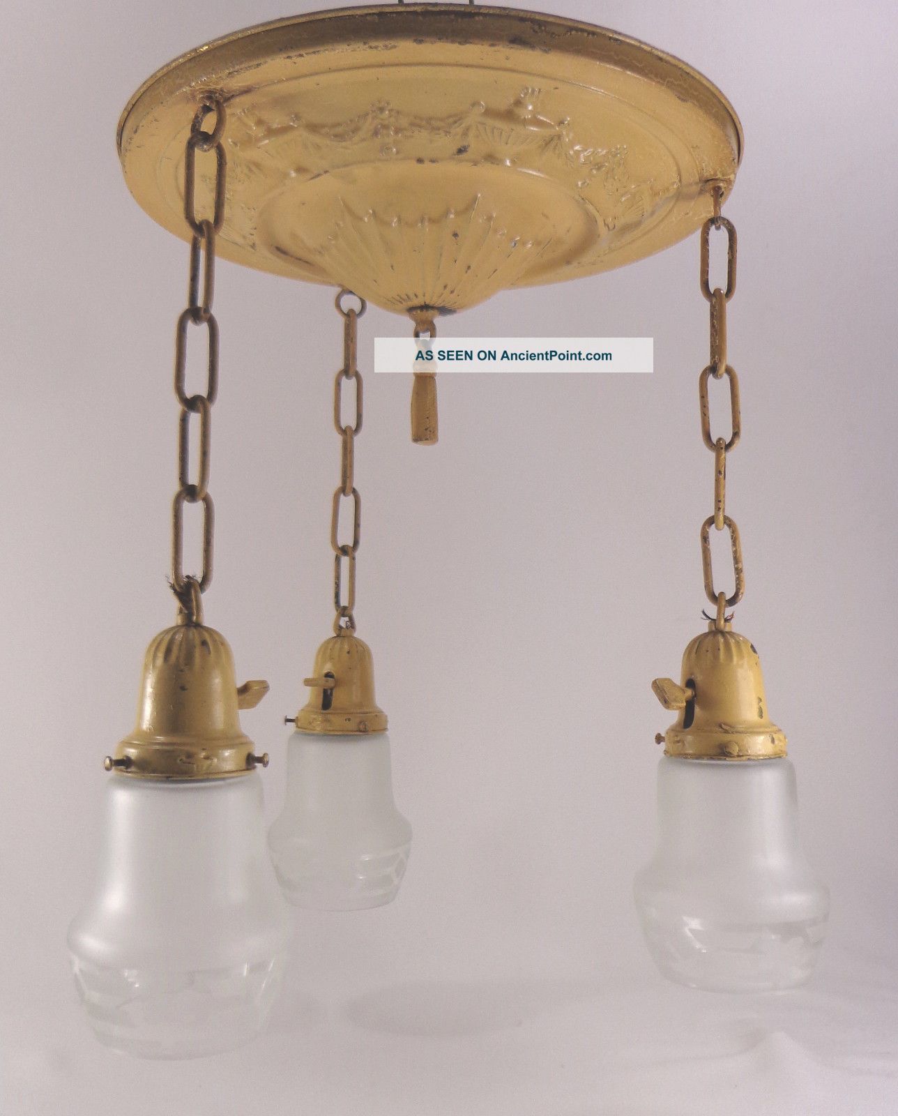 Antique Hanging Brass Chandelier Vtg Light Fixture 3 Chain
