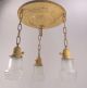 Antique Hanging Brass Chandelier Vtg Light Fixture 3 Chain Pan Art Deco Shade Chandeliers, Fixtures, Sconces photo 3