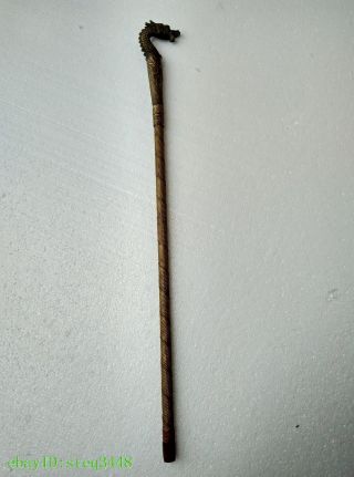 Rare 90.  7 Cm /oriental Vintage Copper Hand Carved Dragon Crutch photo
