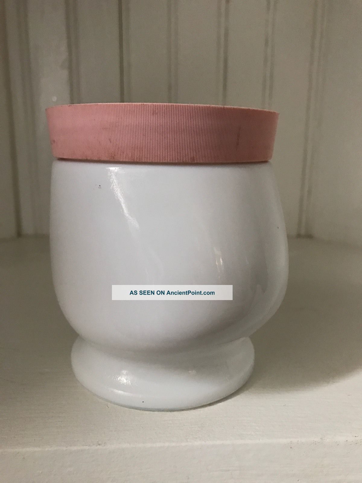 Vintage Ponds Cream Jar Milk Glass White With Pink Lid Urn Shaped Jar Jars photo