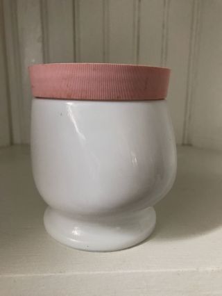 Vintage Ponds Cream Jar Milk Glass White With Pink Lid Urn Shaped Jar photo