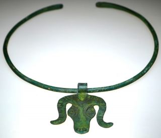 Roman Bronze Neck Torc With Bull ' S Head Shaped Pendant Amulet photo