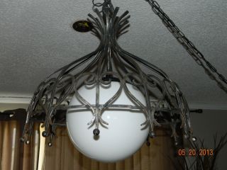 Wrought Iron Scroll Chandelier Lamp Vintage Italian Made In Italy Shabby Chic photo