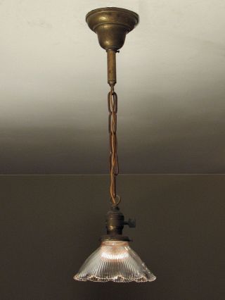 Matching Antique Pendant Light Fixtures With Holophane Shades C.  1910 photo