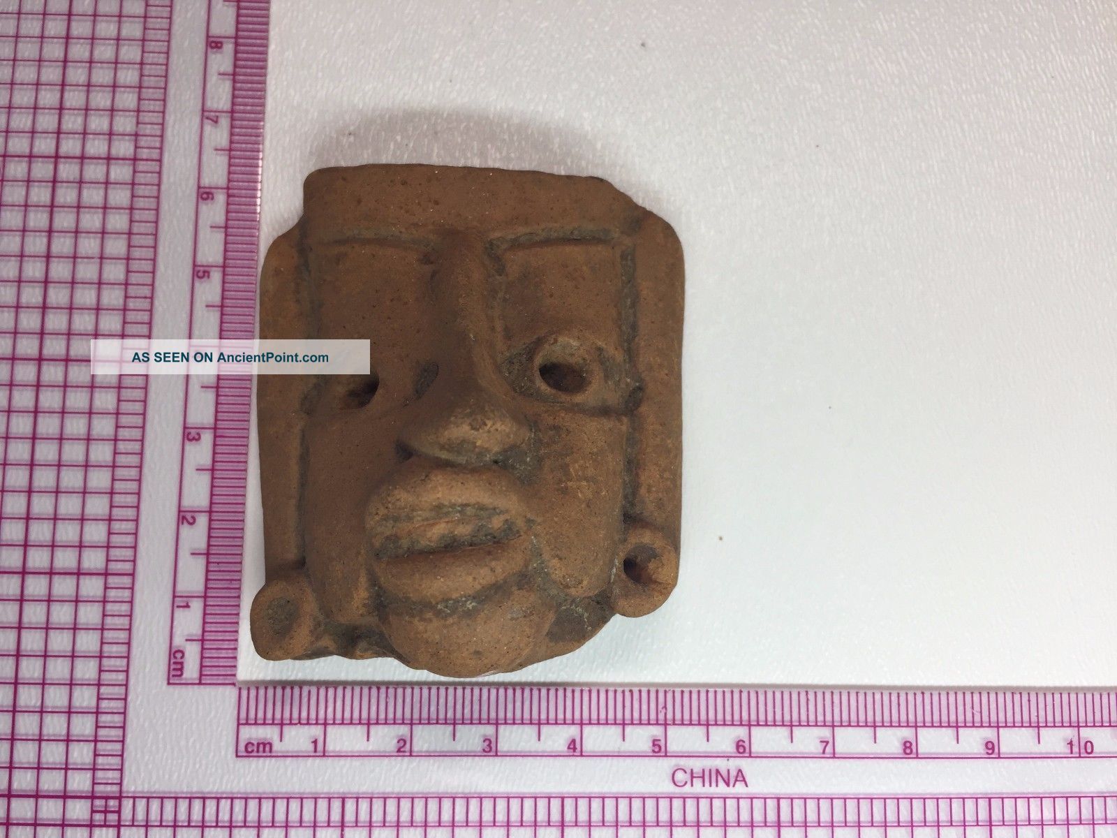 Face Head Pottery Pre - Columbian Clay Figurine Sculpture Earlob Holes Big Lips The Americas photo