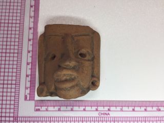 Face Head Pottery Pre - Columbian Clay Figurine Sculpture Earlob Holes Big Lips photo