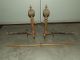 Antique 19th C.  Brass Ball Top French Victorian Fireplace Andirons With Crossbar Fireplaces & Mantels photo 1