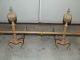 Antique 19th C.  Brass Ball Top French Victorian Fireplace Andirons With Crossbar Fireplaces & Mantels photo 3