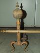Antique 19th C.  Brass Ball Top French Victorian Fireplace Andirons With Crossbar Fireplaces & Mantels photo 6